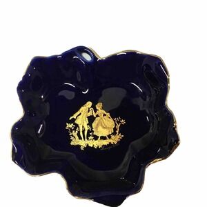 Limoges Veritable Porcelaine D'Art Cobalt Blue & Real Gold Trim Dish